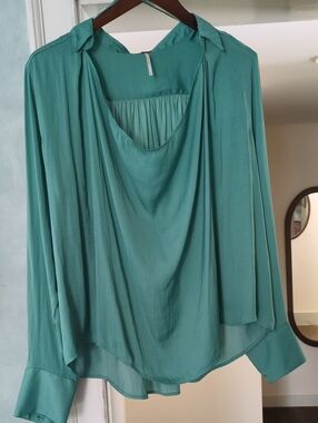 Free People Soft Flowy Teal Blouse. Large
